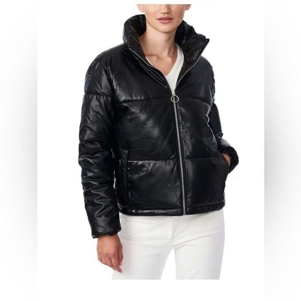Jason Maxwell women's puffer coat  faux leather size medium black winter biker